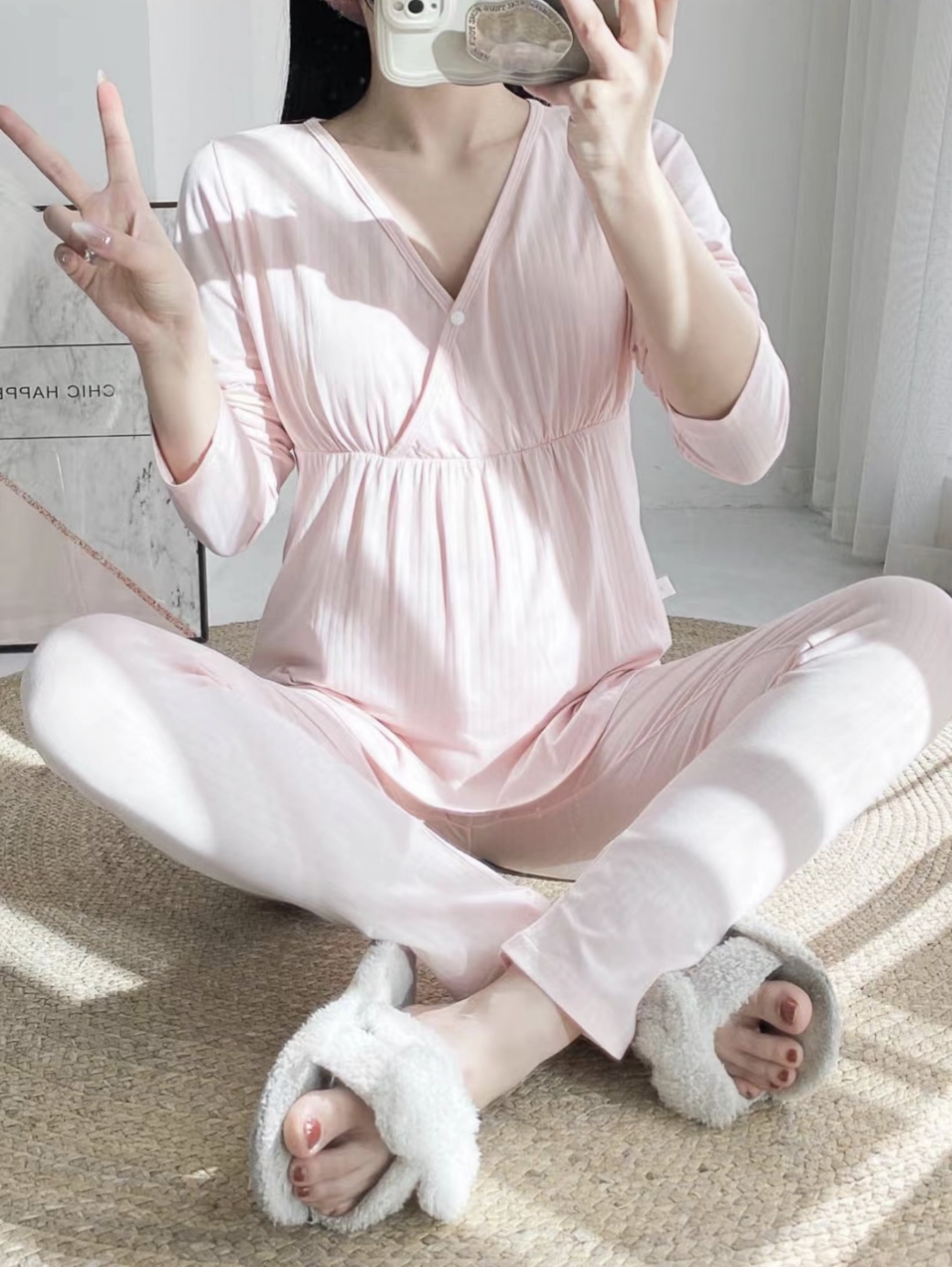 春夏纯棉产后哺乳月子服怀孕期喂奶睡衣孕妇家居服超薄打底套装