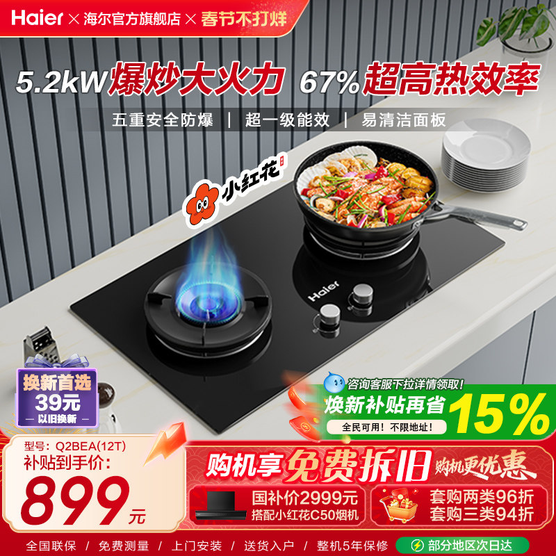海尔小红花套系Q2BEA燃气灶煤气灶双灶家用天然气灶台
