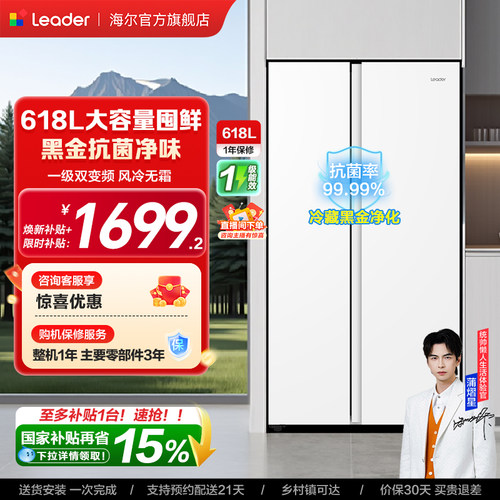 海尔统帅618L对开门大容量电冰箱