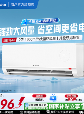 统帅空调2匹双排纯铜管神机一级能效挂机海尔出品超省电Air46LTA1