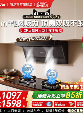 海尔出品统帅抽油烟机燃气灶一套75Z1顶侧双吸家用大吸力烟灶套装