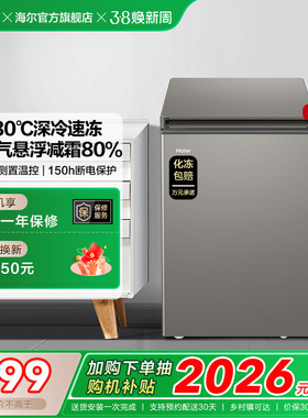 海尔100L节能小型一级能效冰柜家用商用小冰箱冷藏冷冻减霜冷柜