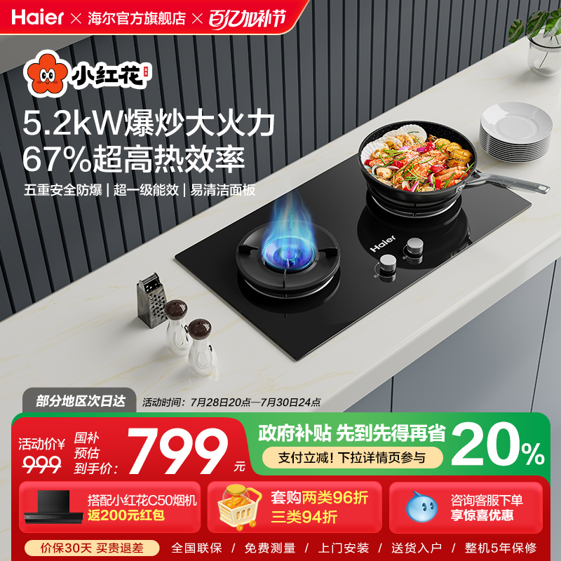 海尔小红花套系Q2BEA燃气灶煤气灶双灶家用天然气灶台