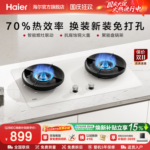 海尔超能火燃气灶天然气煤气灶家用双猛火灶台Q2BEC茉莉白