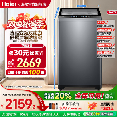[双动力]海尔波轮洗衣机10kg大容量家用全自动直驱除菌659