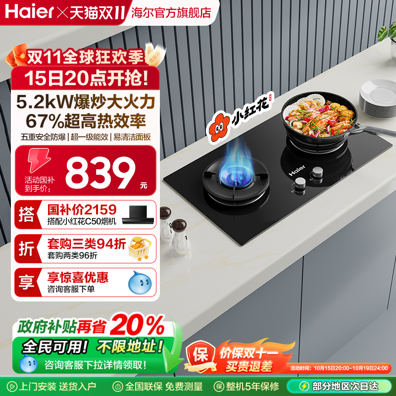 海尔小红花套系Q2BEA燃气灶煤气灶双灶家用天然气灶台