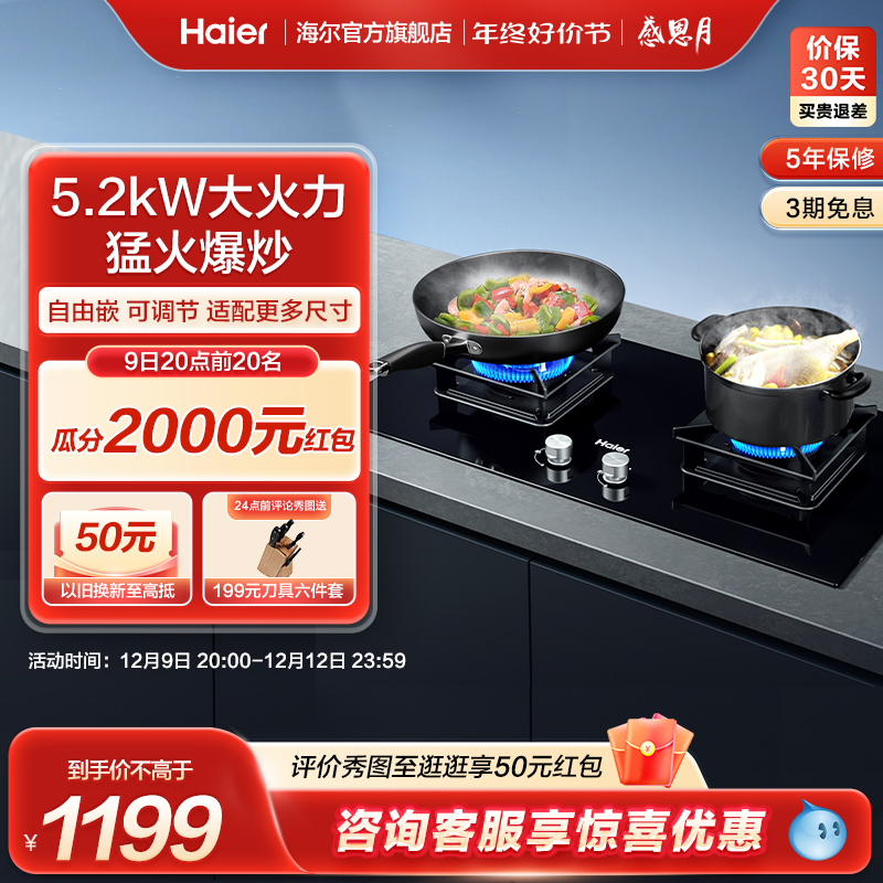 海尔燃气灶Q7BE3煤气灶双灶家用灶台天然气猛火炉灶