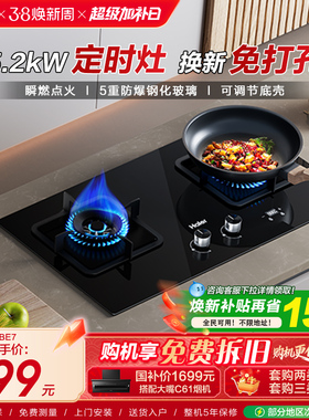 海尔燃气灶煤气灶双灶家用灶台猛火灶炉灶天然气灶定时灶Q2BE7