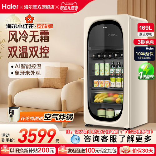 海尔小红花套系169升元气冰吧小型冷藏保鲜家用茶叶饮料柜冰箱