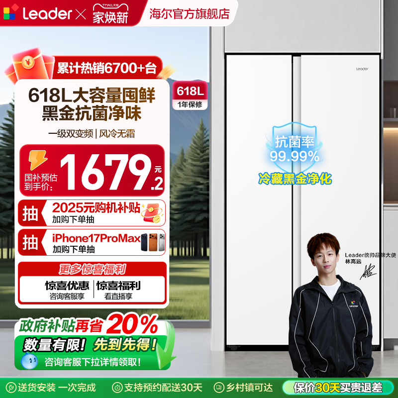 海尔统帅618L对开门大容量电冰箱