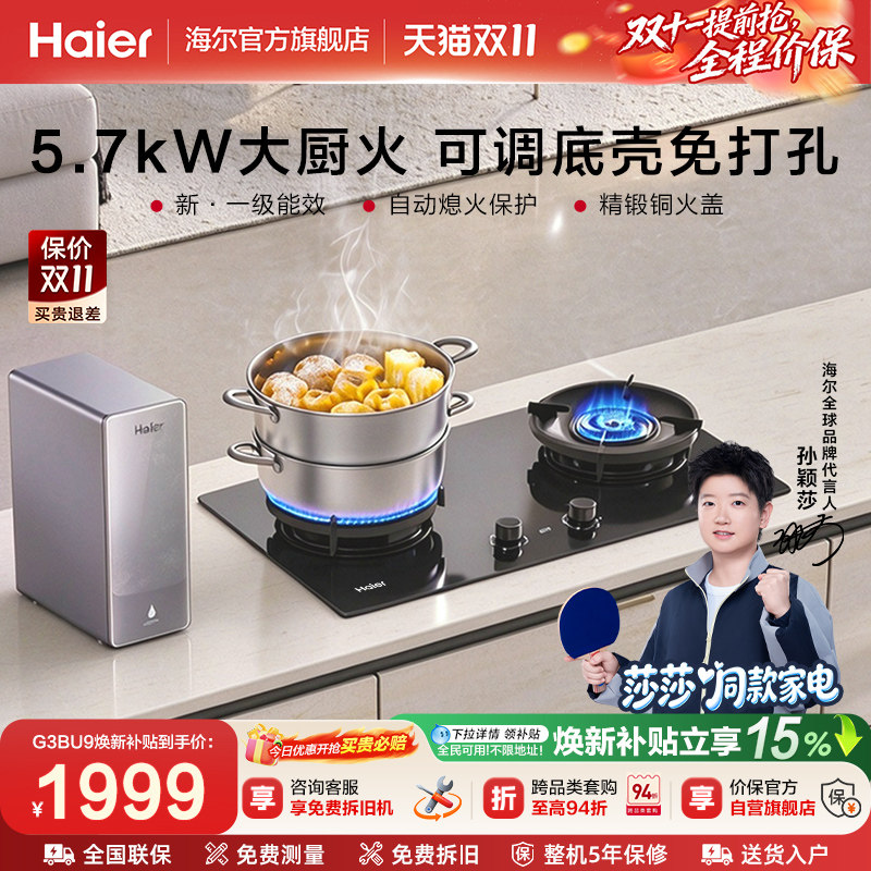 【莎莎同款】海尔燃气灶天然气煤气灶家用双灶台新一级能效G3