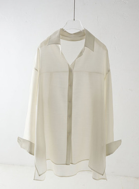 天丝宽松休闲白色衬衫女设计感小众2025夏季薄款长袖衬衣防晒上衣