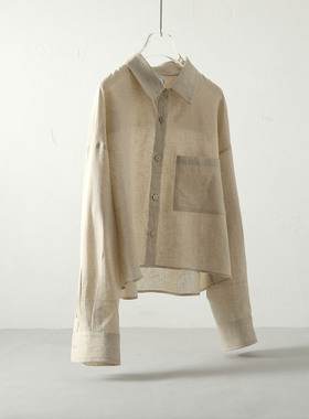 小个子BI备~短款亚麻衬衫女上衣2025防晒衣夏季新款开衫外套长袖