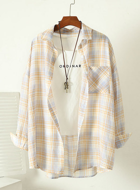 防晒夏季新款上衣设计感小众外套格子衬衫衬衣罩衫女薄款空调衫