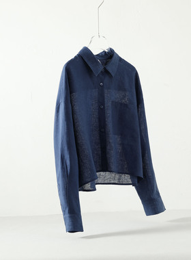 夏季防晒亚麻衬衫长袖短款衬衫女小个子小众设计感上衣开衫新款