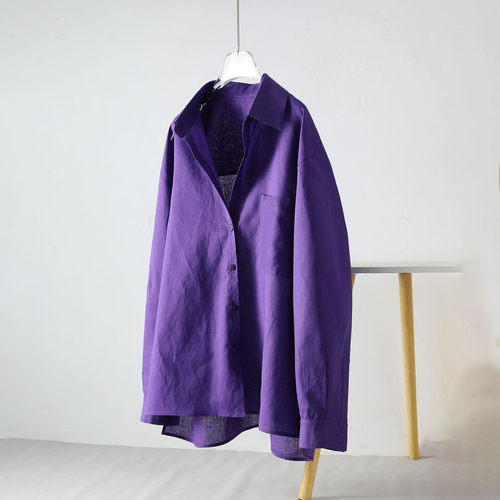 简约风亚麻长袖衬衫女透气防晒