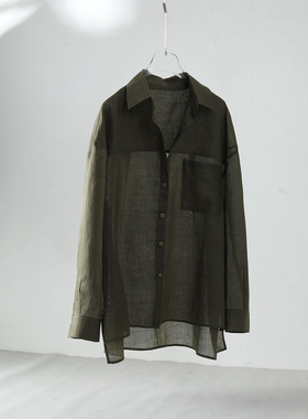 极简风纯苎麻衬衫女长袖宽松透气防晒衫设计感小众百搭衬衣