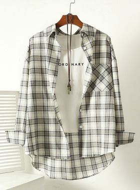 夏季新款长袖复古格子衬衫纯棉休闲宽松防晒空调衫衬衣叠穿上衣女