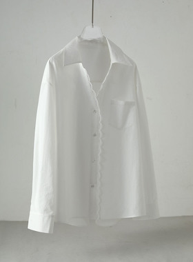 抗皱白色衬衫女长袖2026年春装新款欧若风蕾丝花边宽松上衣