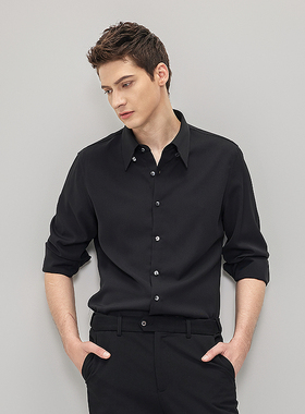 秋季绅士法式休闲尖领男衬衫修身长袖纯色打底衬衣商务上衣35116