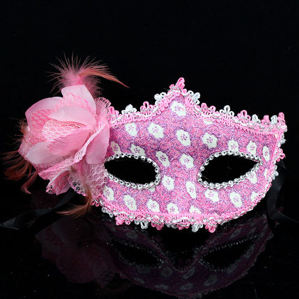 千奇坊圣诞节面具舞会派对侧边花朵威尼斯公主面具高档玫瑰面具女