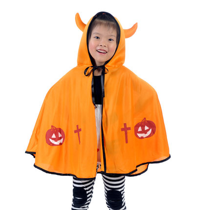 万圣节儿童服装男孩 女孩牛角恶魔披肩披风恶魔叉南瓜桶男童女童