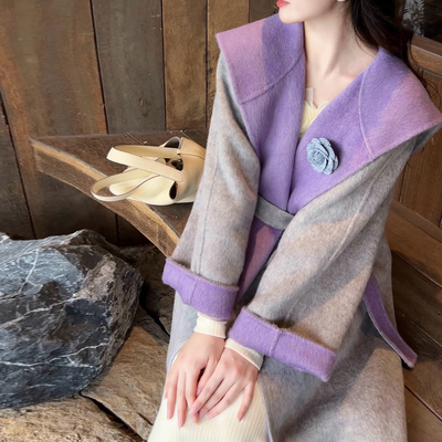 乔与乔伊《保价双11》丁香香气 法式灰紫色双面大衣