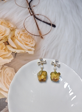 原创孤品「永生玫瑰」优雅蔷薇花无耳洞不疼滴胶黄玫瑰花蚊香耳夹