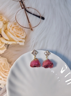 原创限量「永生玫瑰」气质蔷薇花耳环无耳洞不疼贝母四叶草耳夹