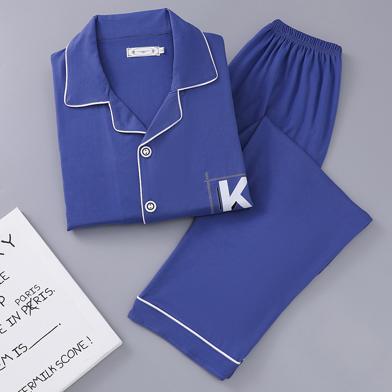 春秋季睡衣男士棉质宽松简约青少年长袖中老年爸爸薄款家居服套装