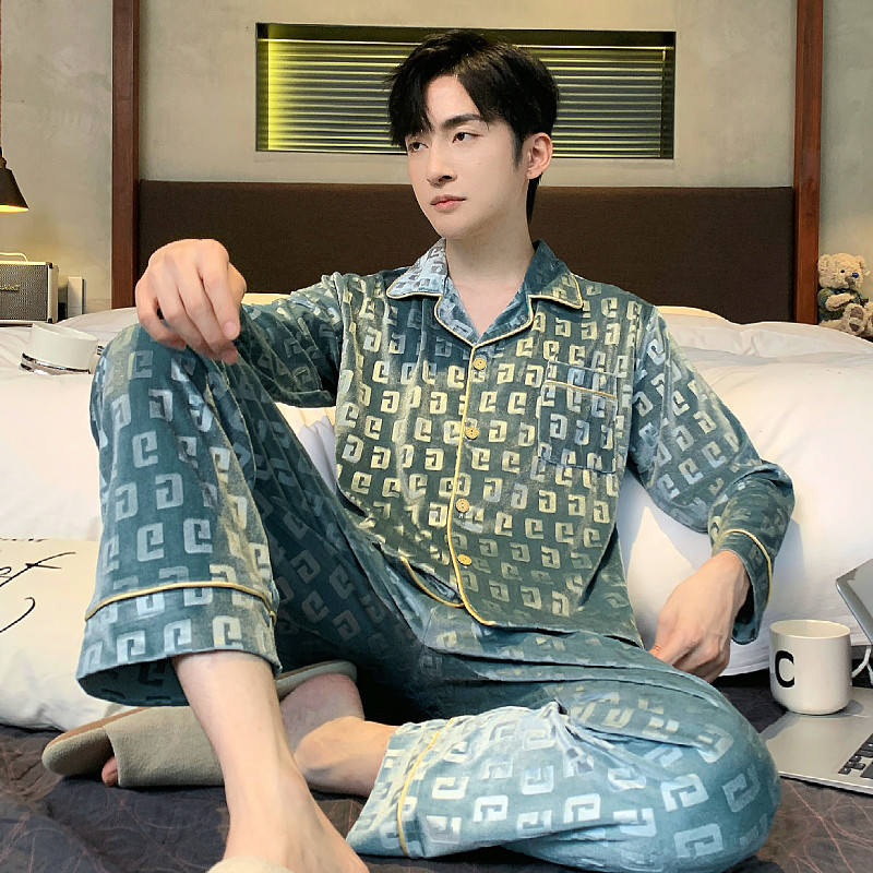 睡衣男士长袖金丝绒春秋款加厚青少年休闲秋冬季可外穿家居服套装