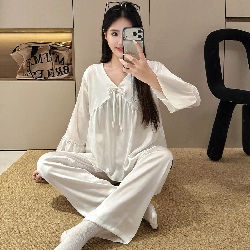 冰丝睡衣女生长袖春秋季薄款甜美宽松夏天舒适妈妈甜美家居服套装