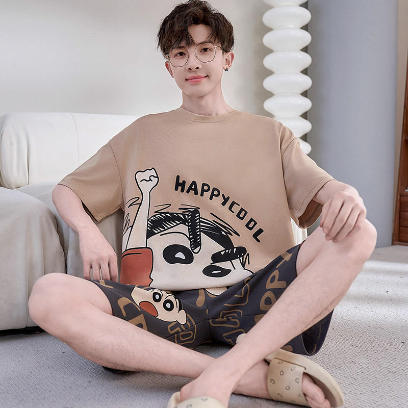 青少年睡衣男夏季纯棉薄款卡通男孩短袖初中学生大童女套装家居服