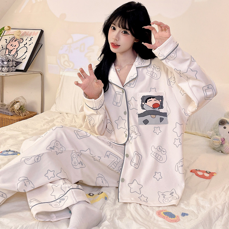 德绒女士睡衣长袖秋冬季青少年甜美保暖加厚款妈妈家居服套装卡通
