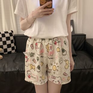 云朵棉睡裤男女款加肥宽松夏季薄款学生可爱卡通高腰短裤五分家居