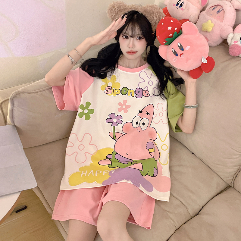 睡衣女孩青少年纯棉薄款卡通短裤夏季初中学生大童短袖家居服套装