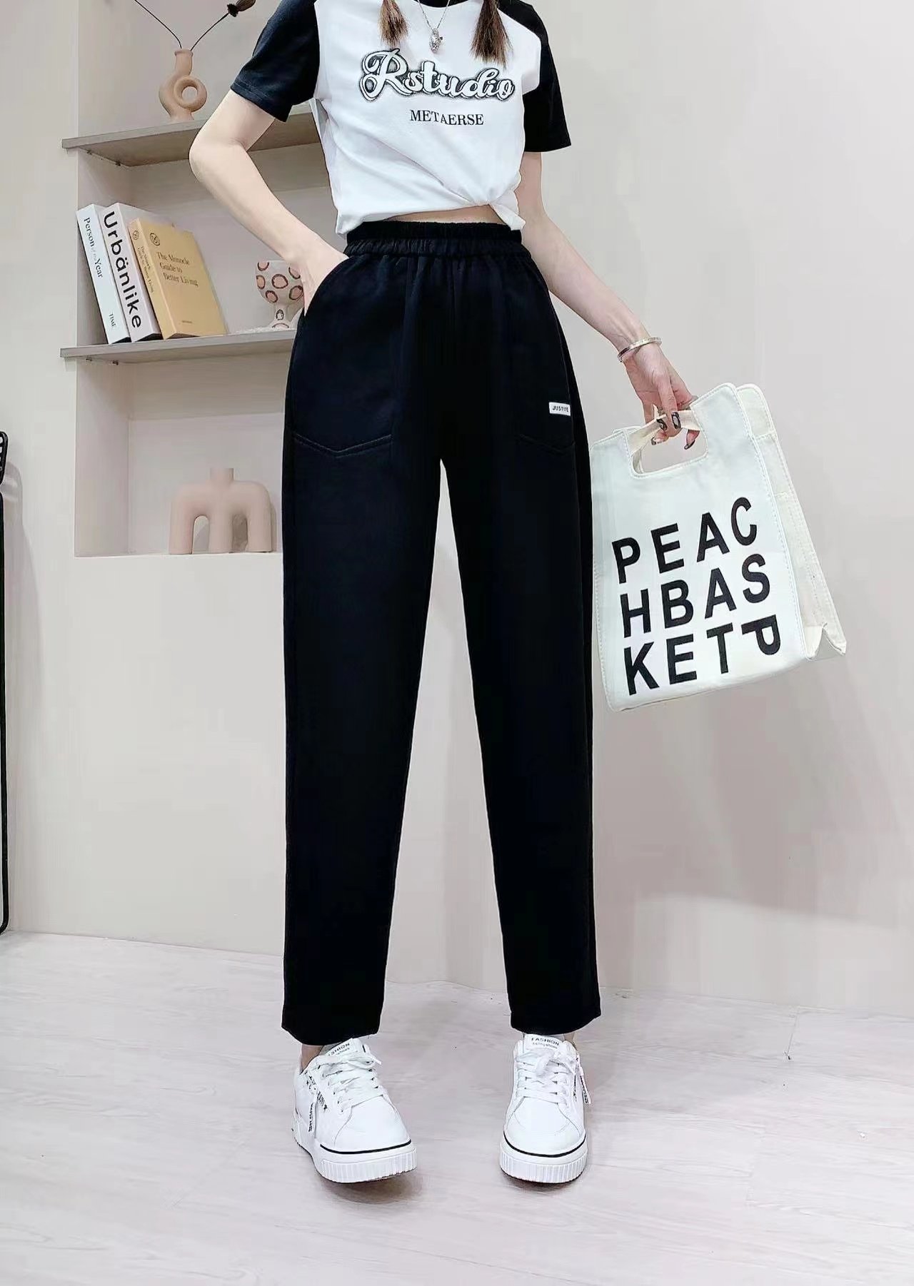 美使来新款春秋薄ins小脚运动裤女春秋哈伦裤夏宽松休闲显瘦黑色
