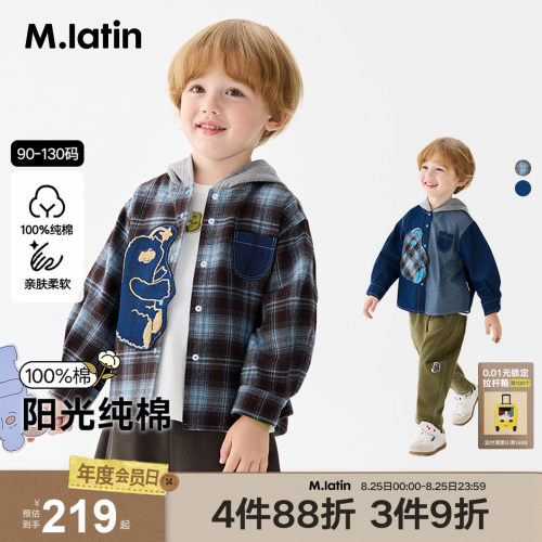 带帽衬衫外套，复古格子图形装饰