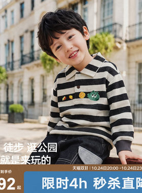 马拉丁童装儿童卫衣26冬新款男女小童文艺条纹polo领卫衣