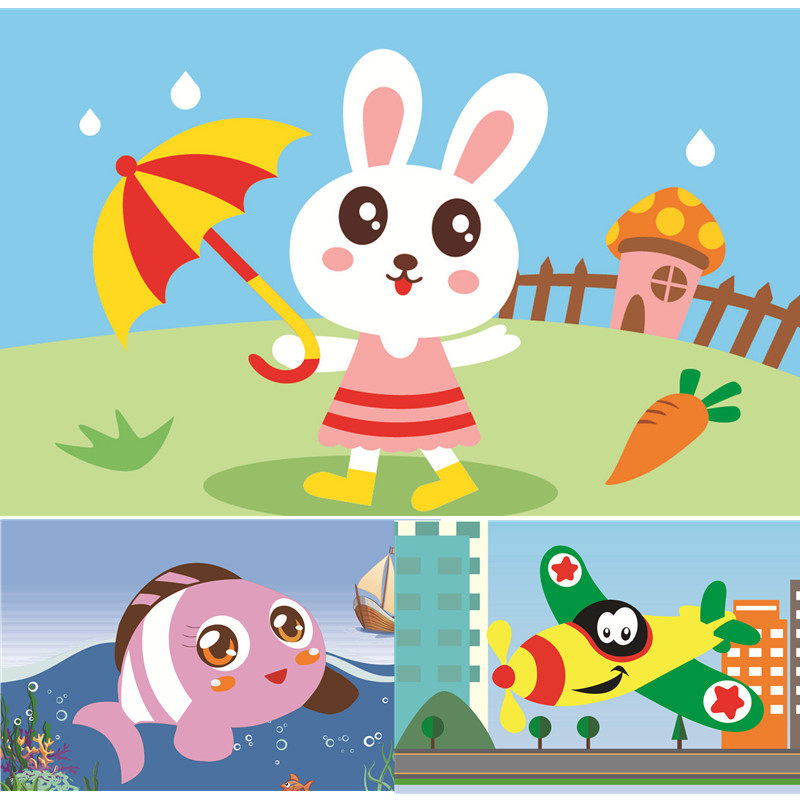 新款公主卡通海底动物贴画3D立体diy手工制作交通幼儿园益智粘贴