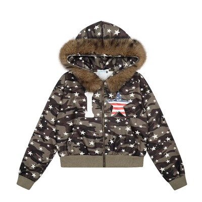 Camouflage hoodie, stylish distressed camouflage top