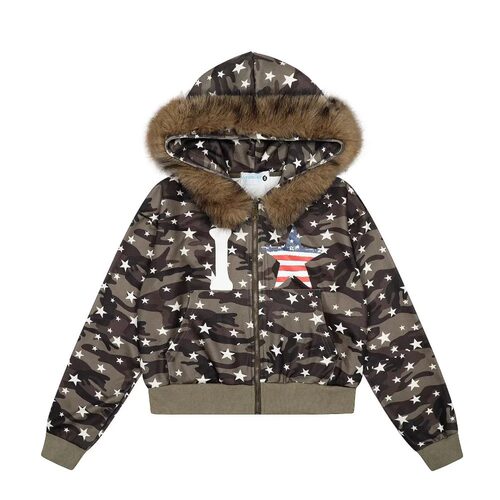 Camouflage hoodie, stylish distressed camouflage top