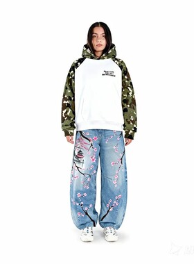 Y2K Baggy Cherry Blossom Pattern 2000s Men  Gothic pants