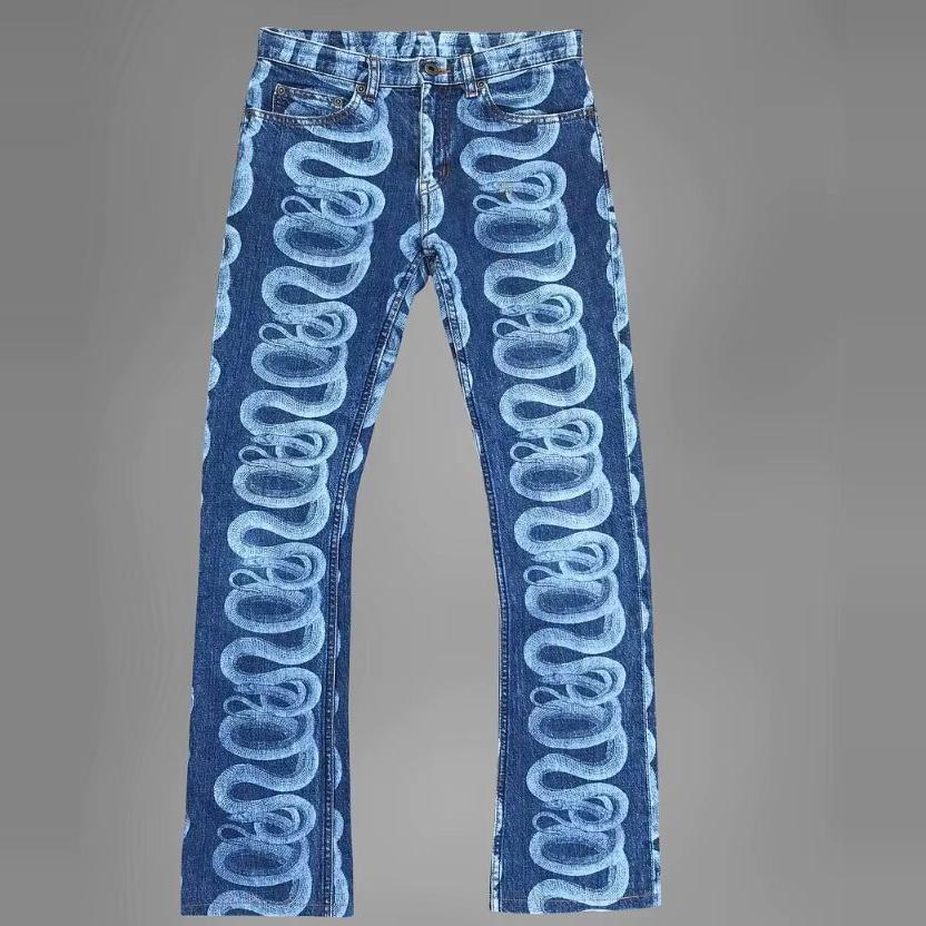 Printed jeans; high-rise wide-leg straight pants男款