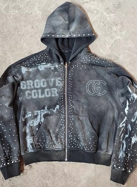 glitter-studded zipper hooded sweatshirt drawstring pants