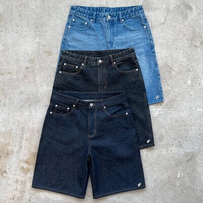Vintage Embroidered Lettering Stripe Zip-Up Shorts