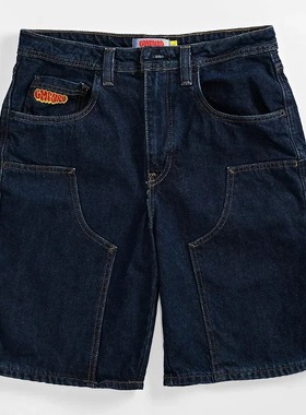 Shorts patchwork embroidery loose jeans wide-leg pants