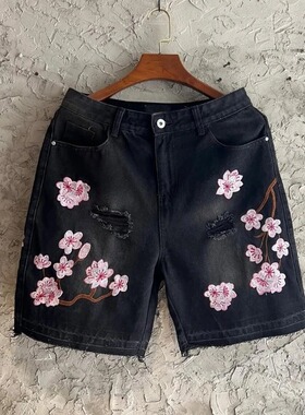 Y2K Harajuku baggy Denim Shorts blossom Shorts Men Hip Hop