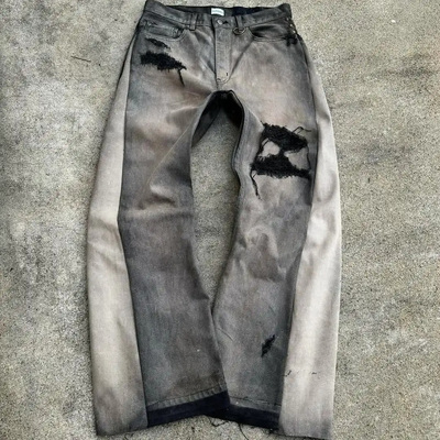 High-rise frayed-edge embroidered flared jeans