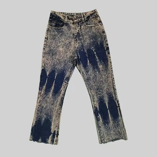 men straight retro dye pants washing jeans old tie legged